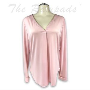 Ann Taylor Soft Pink Long-sleeve V-neck Blouse Size Medium